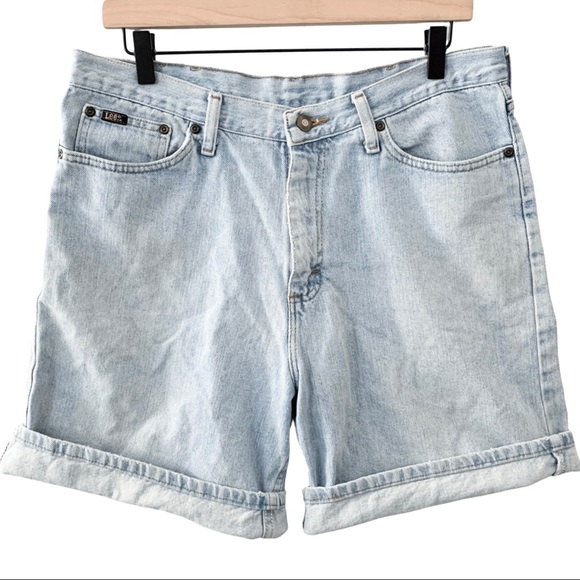 Vintage 90s Lee High Rise Loose Fit Bermuda Mom Shorts Light Wash Faded Denim XL - Picture 5 of 14